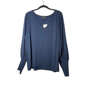 Eloquii Navy Blue V-Neck Blouse Top Dramatic Sleeve NWT 18/20 Long Dolman